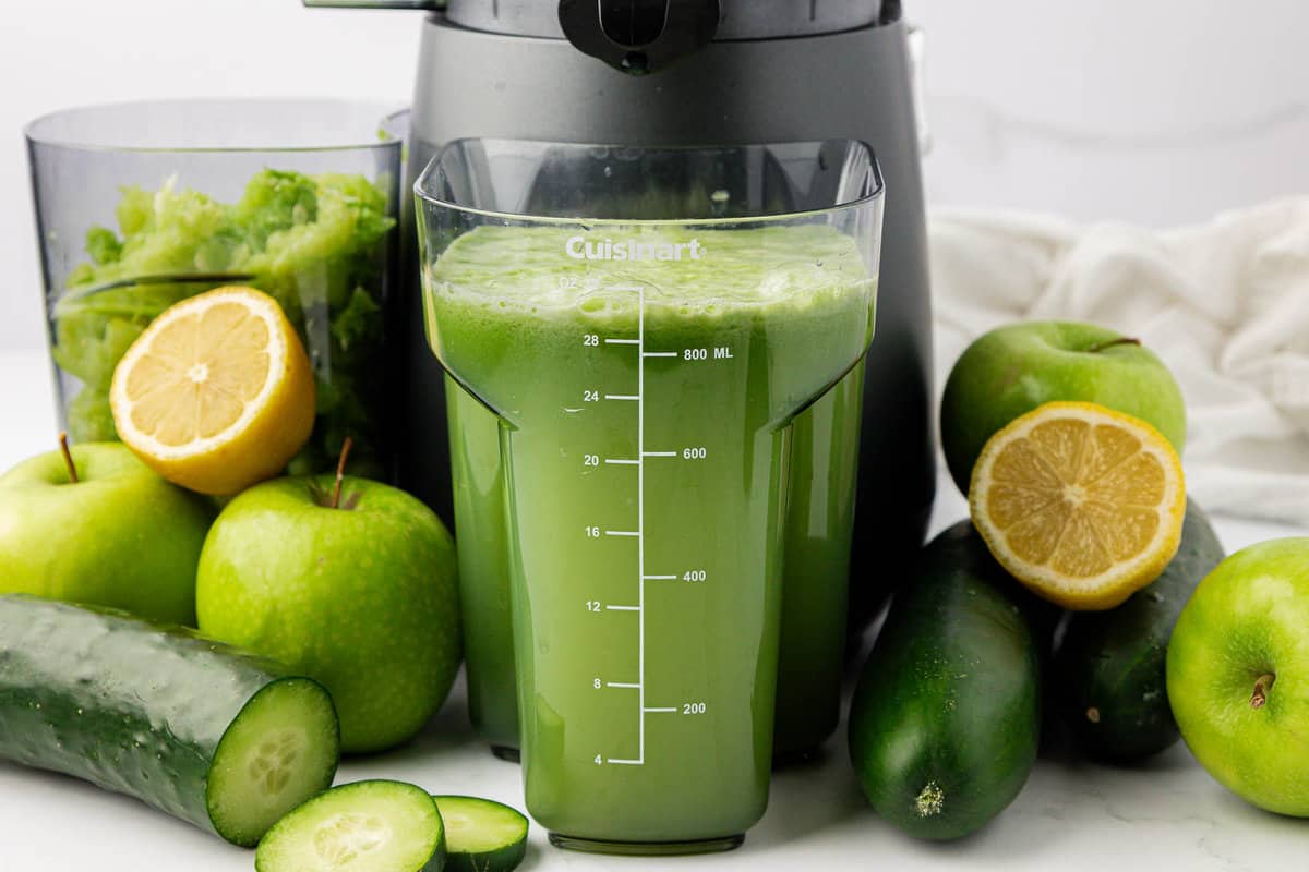 cucumber juice in front of the juicer