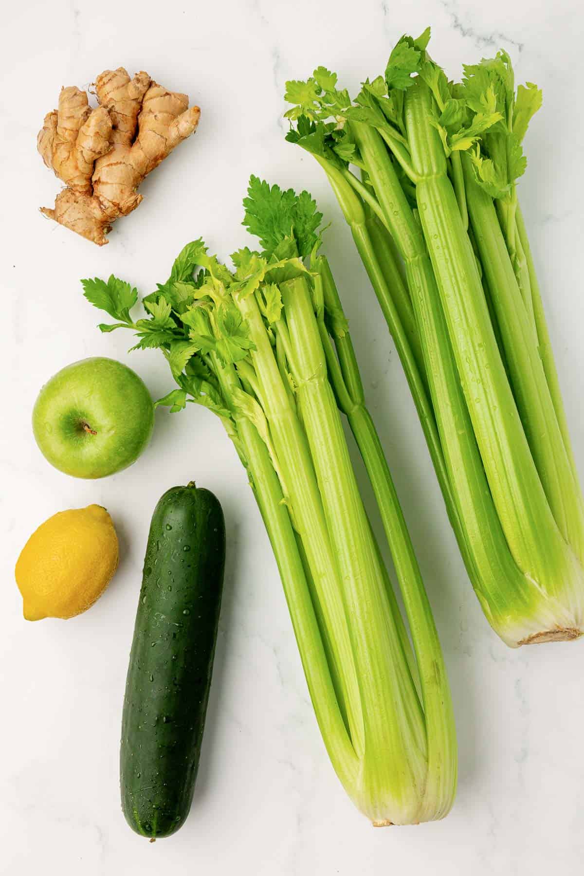 celery, cucumber, lemon, green apple, and ginger