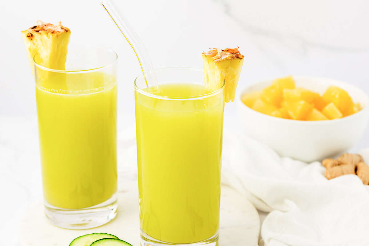 pineapple cucumber juice in a glass