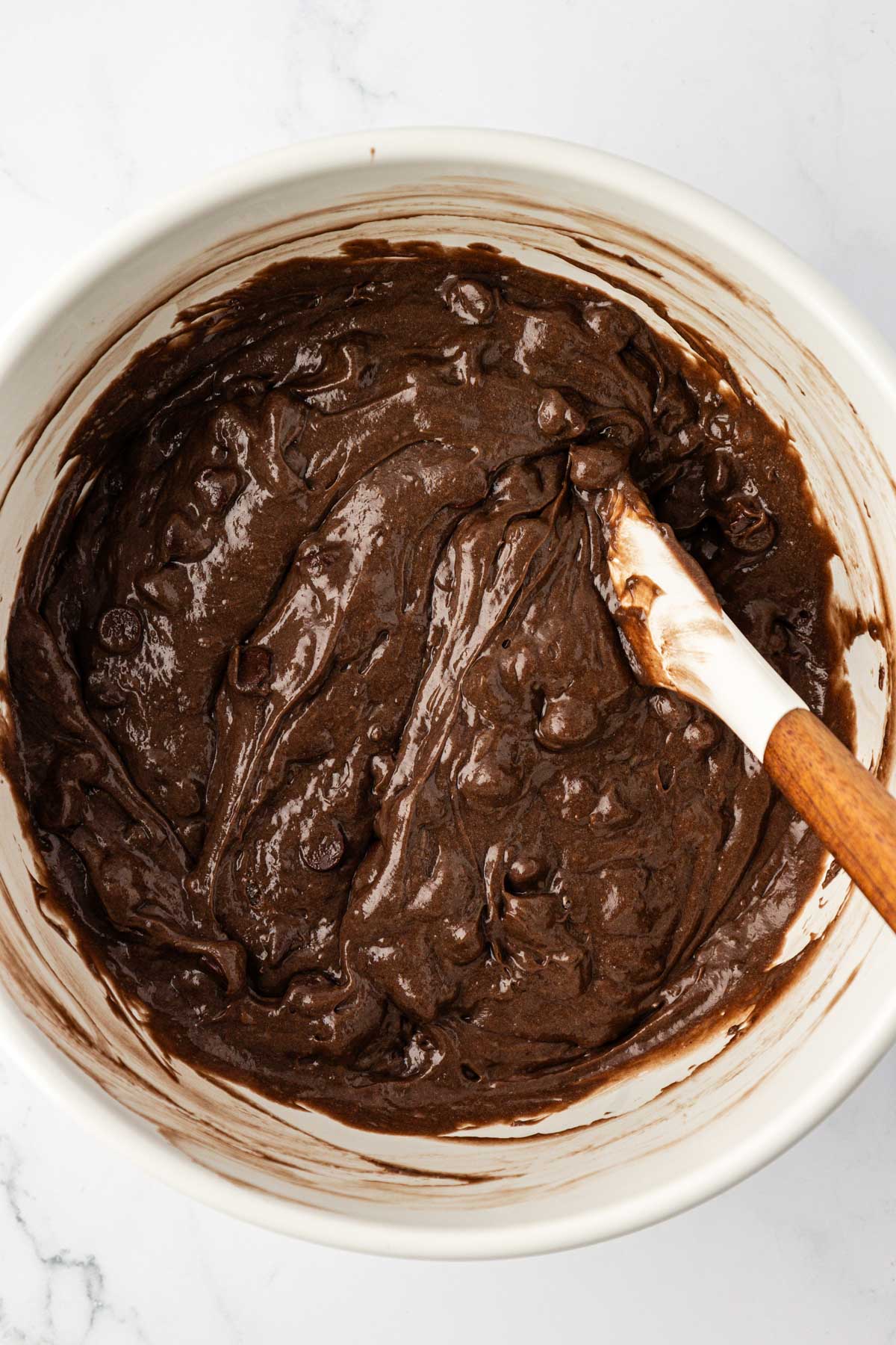 double chocolate cake mix muffin batter mixed together