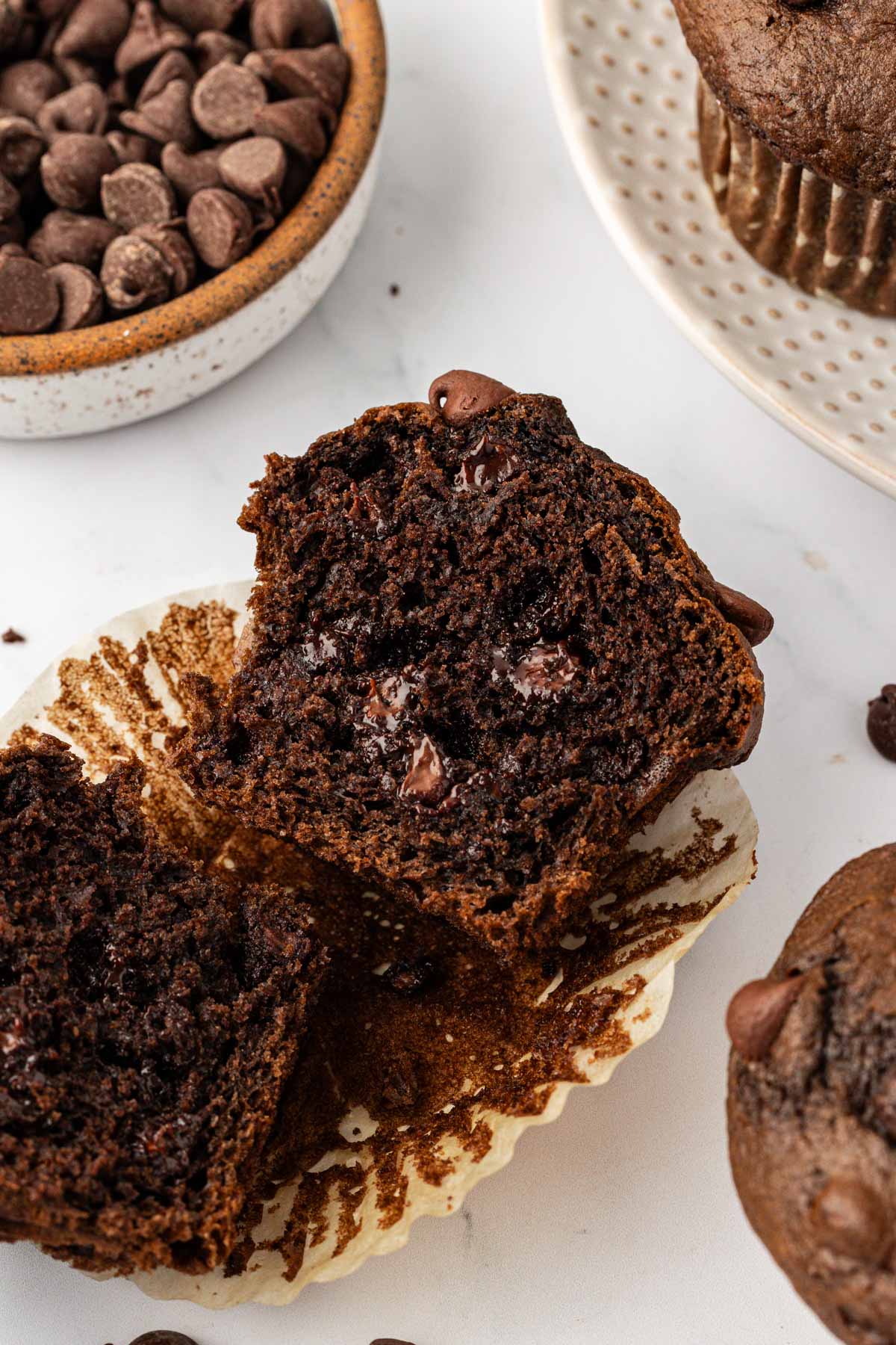 cake mix chocolate muffin cut in half