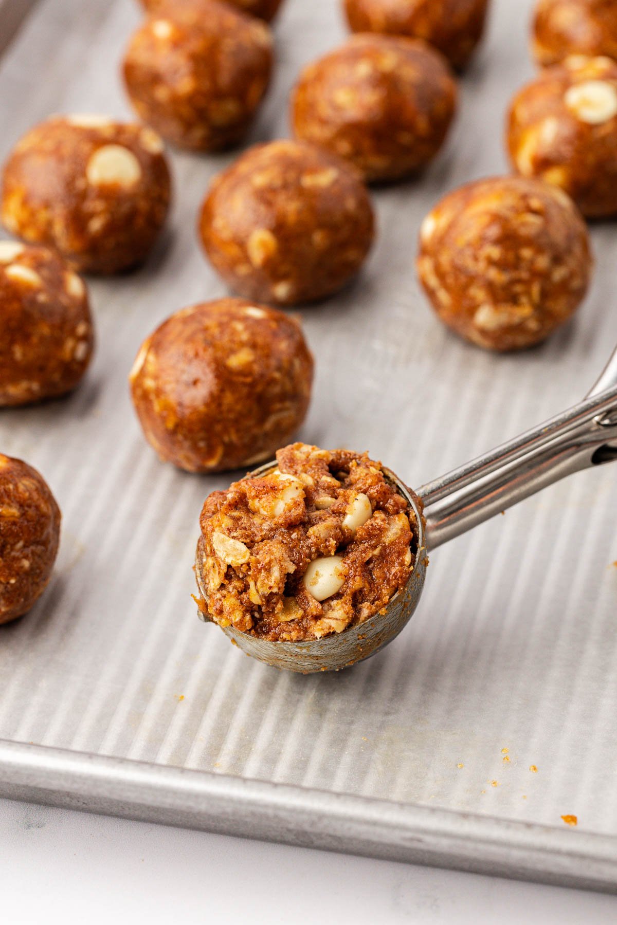 mini cookie scoop filled with batter