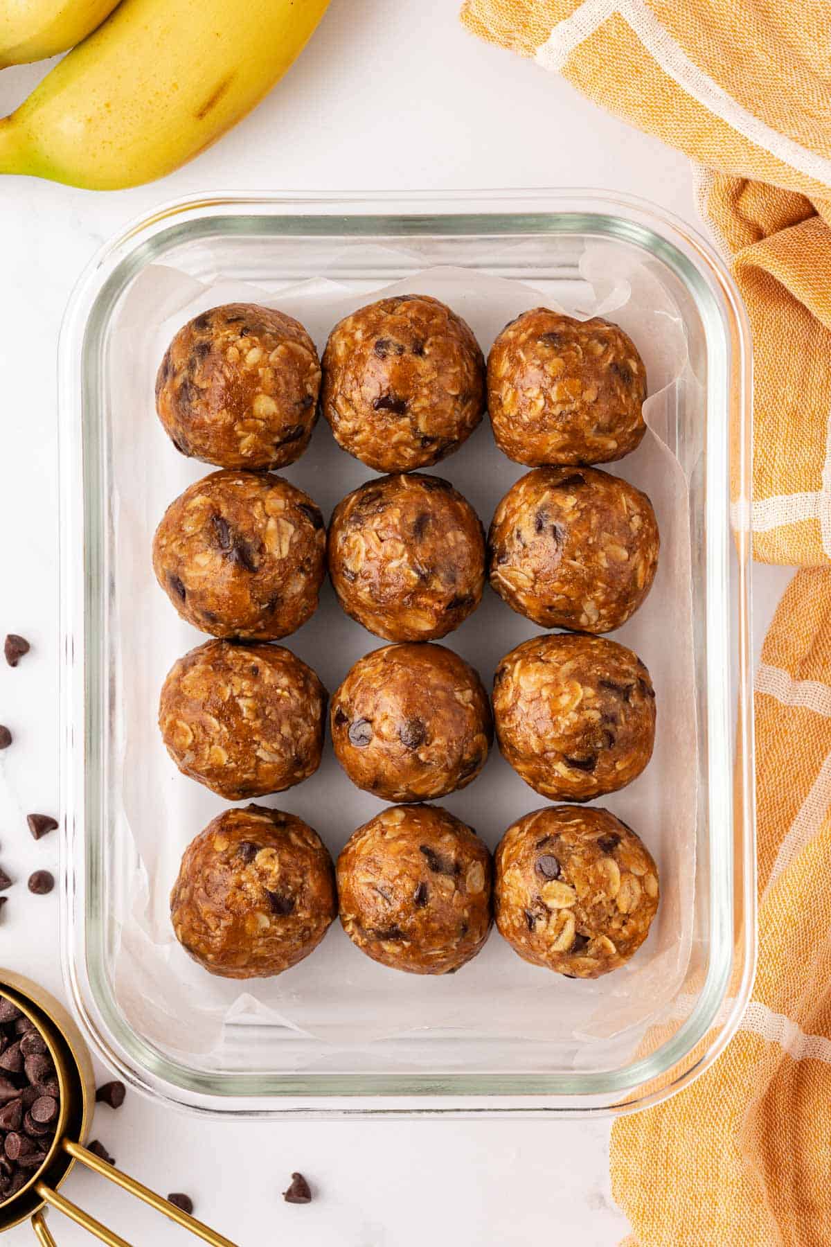 banana bread energy bites in a storage container