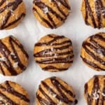 peanut butter energy bites drizzled with dark chocolate