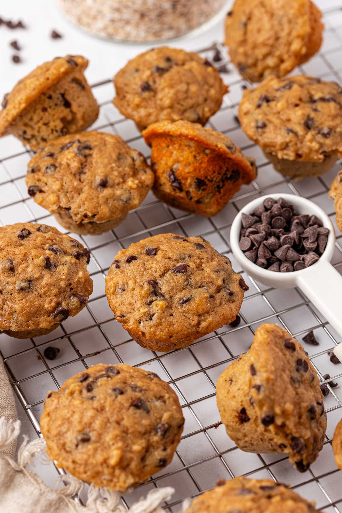 oatmeal cookie mini muffins on a cooling rack