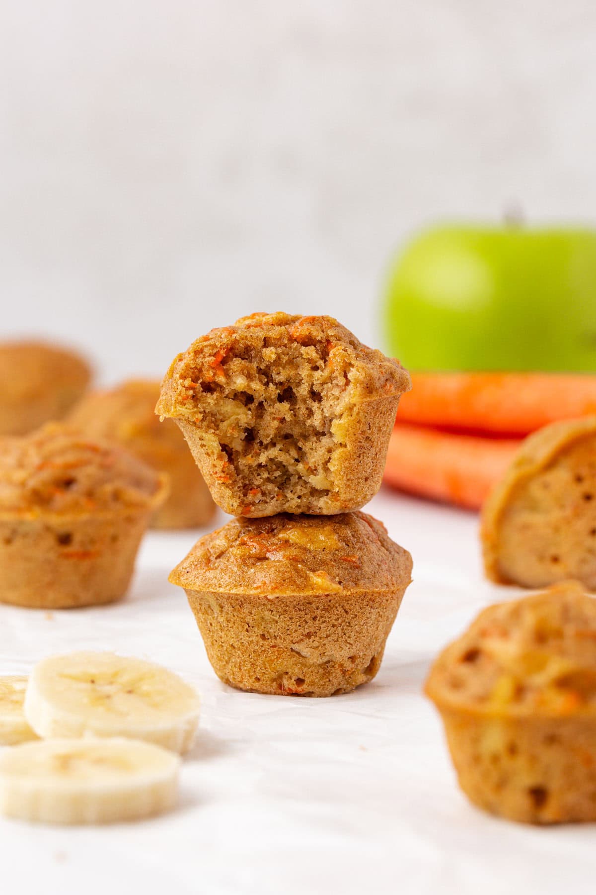 ABC mini muffin with a bite taken out