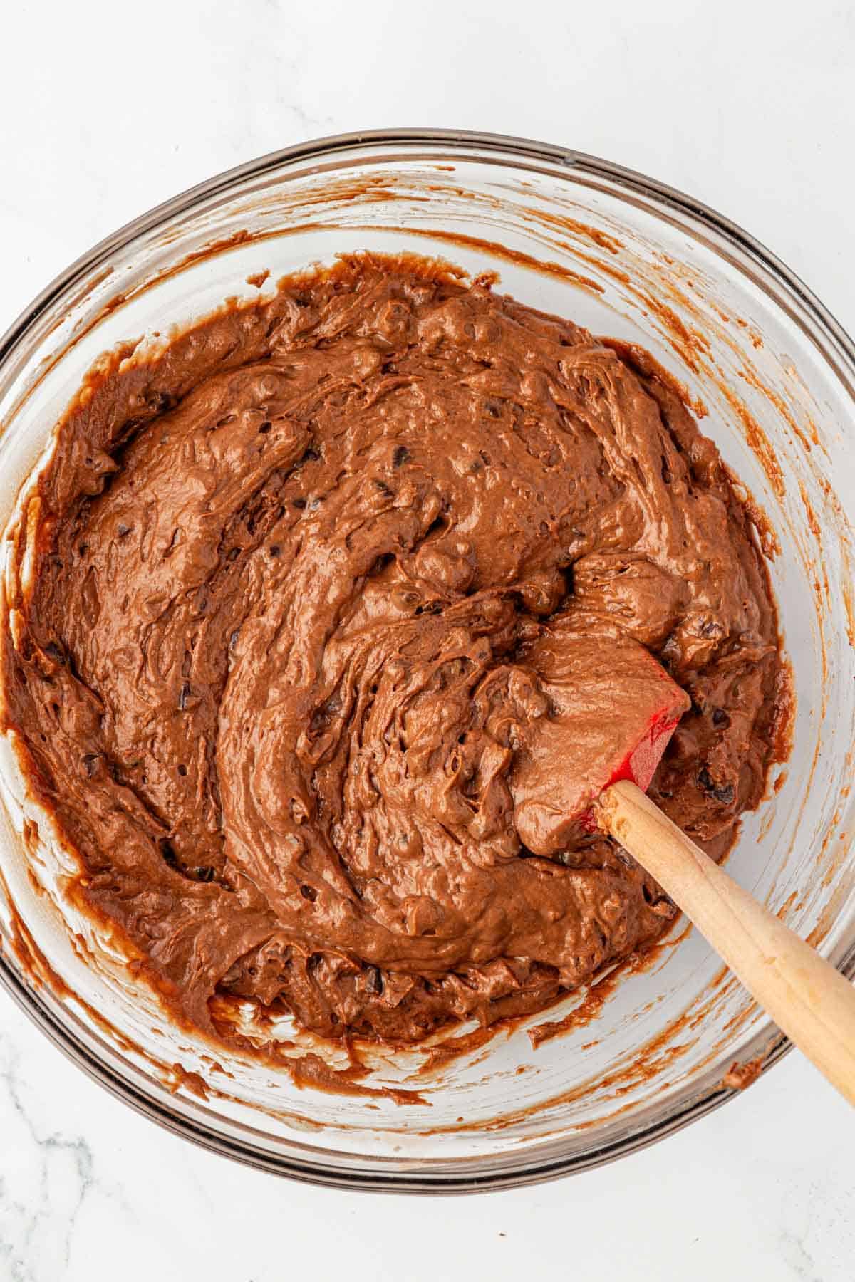 chocolate snack cake batter mixed together