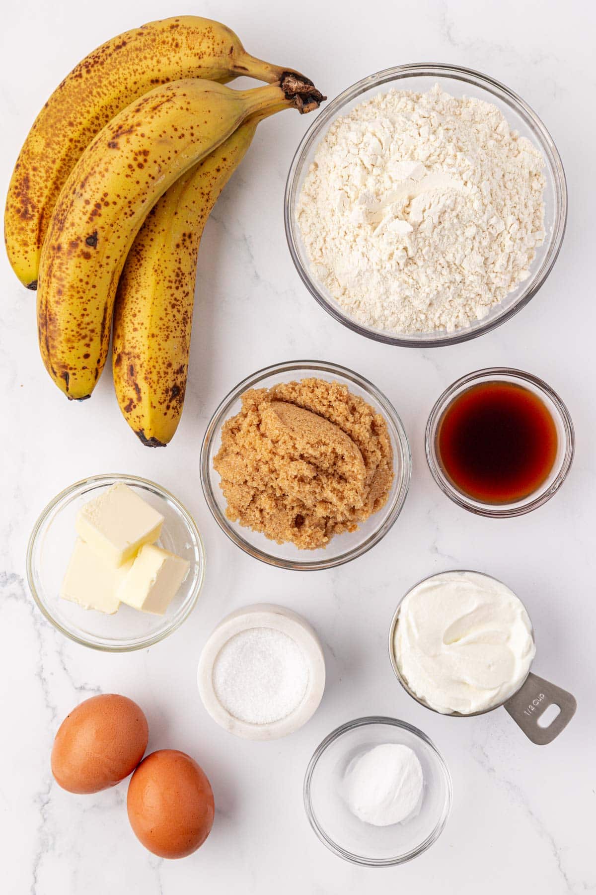ingredients to make greek yogurt banana bread
