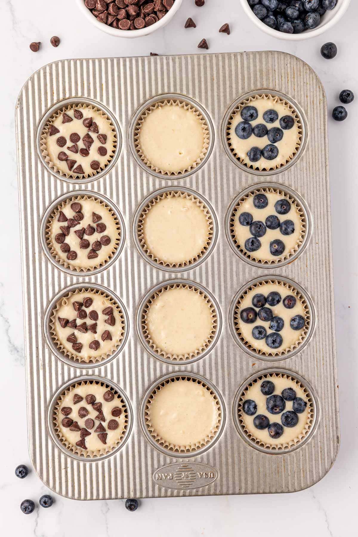 pancake muffin batter in a muffin tin