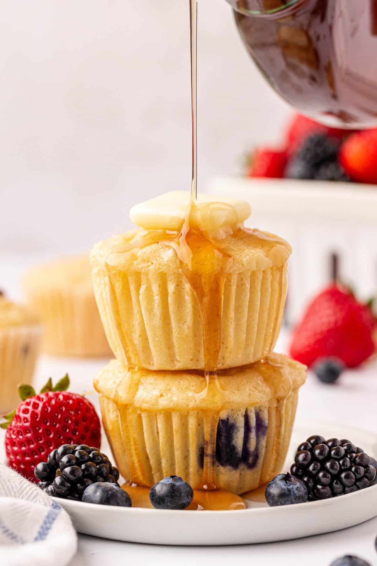 pancake muffins topped with butter and syrup