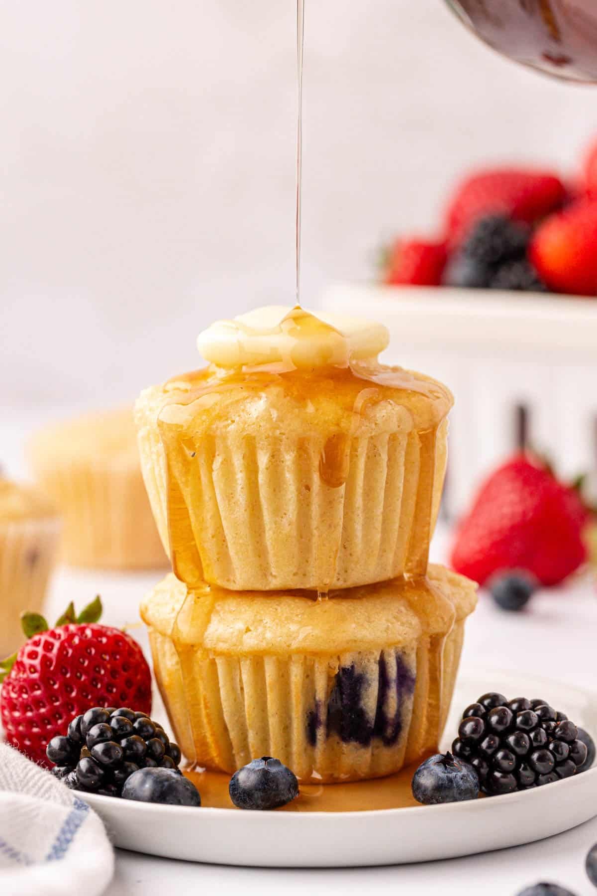 pancake muffins topped with butter and syrup