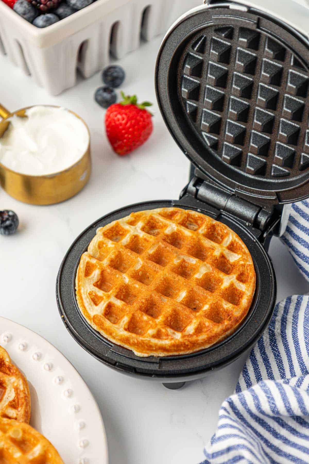 waffle inside of a mini waffle maker