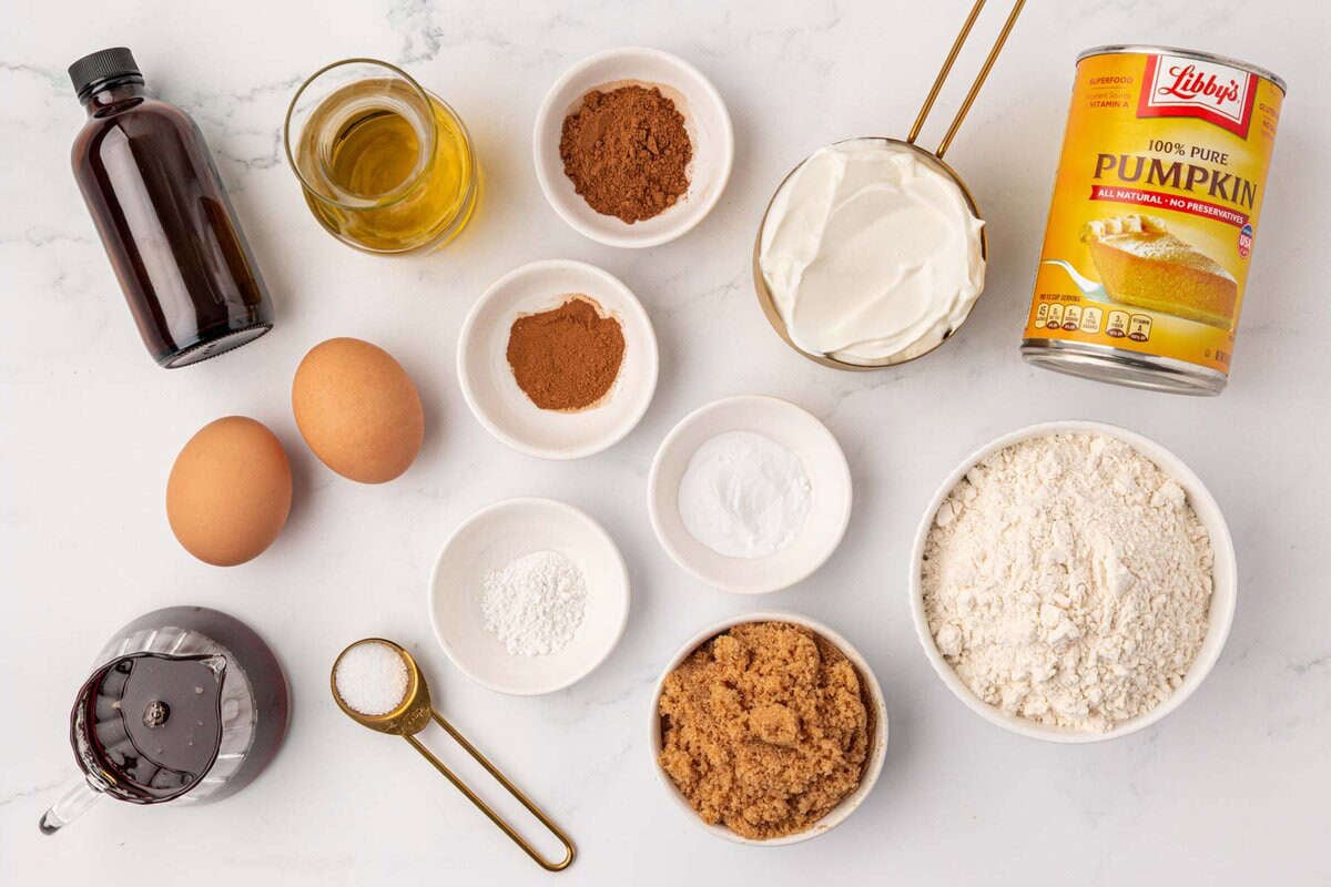 ingredients needed to make Greek yogurt pumpkin bread