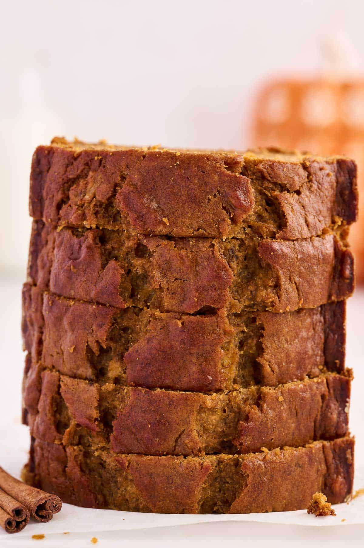 slices of pumpkin banana bread stacked