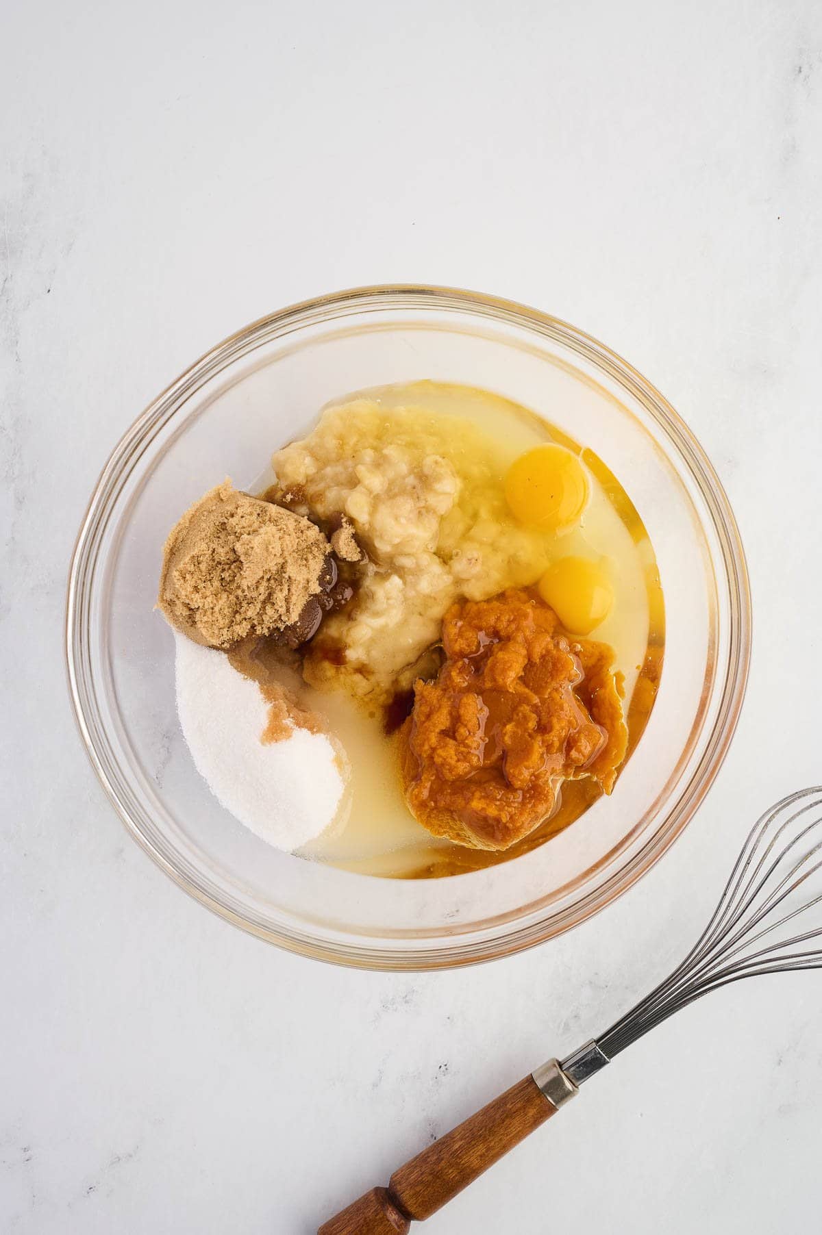 wet ingredients in a mixing bowl