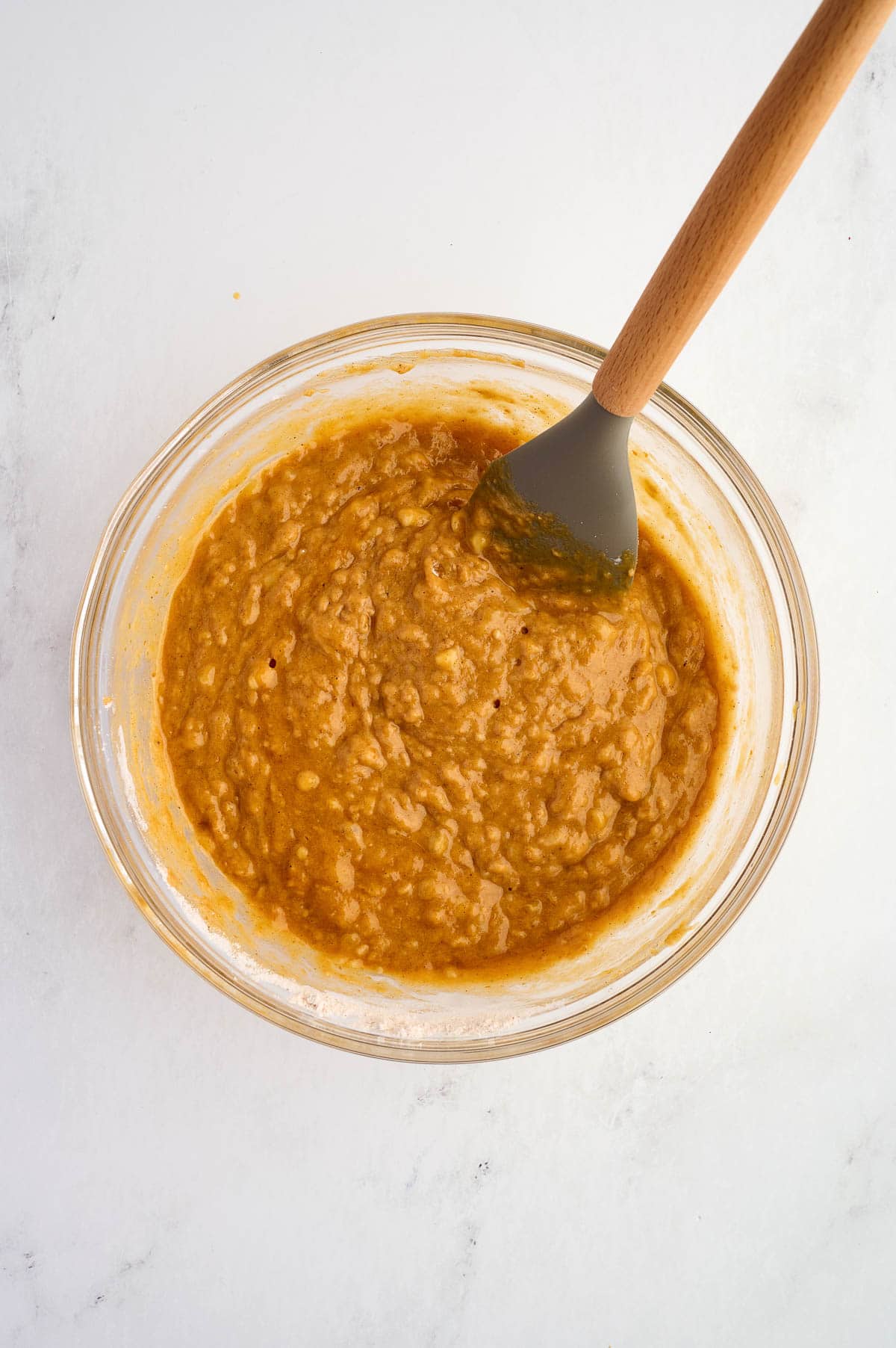 pumpkin banana bread batter mixed together