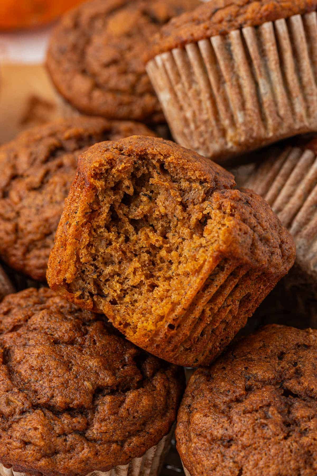 pumpkin banana muffin with a bite taken out