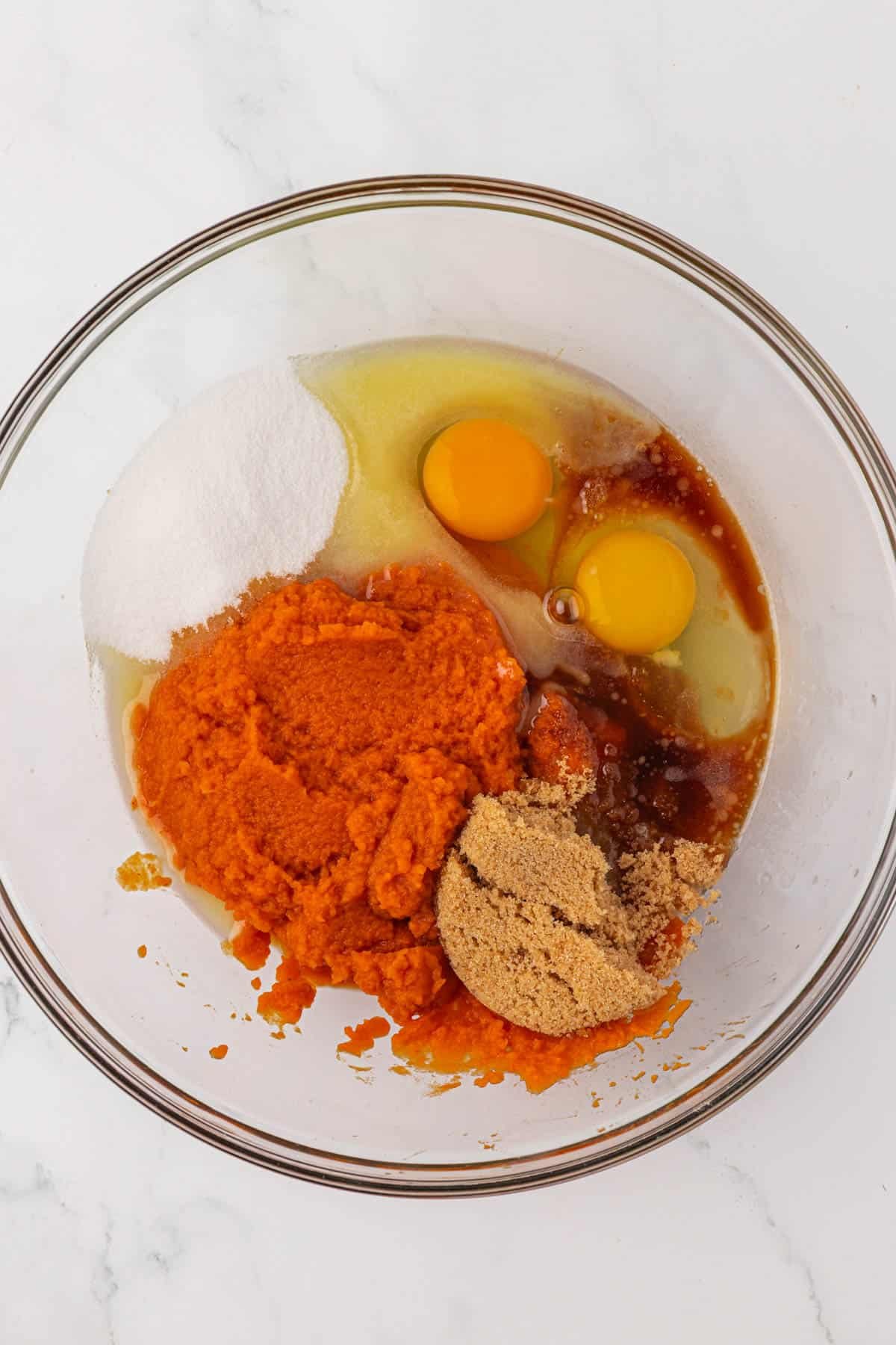 wet ingredients in a mixing bowl