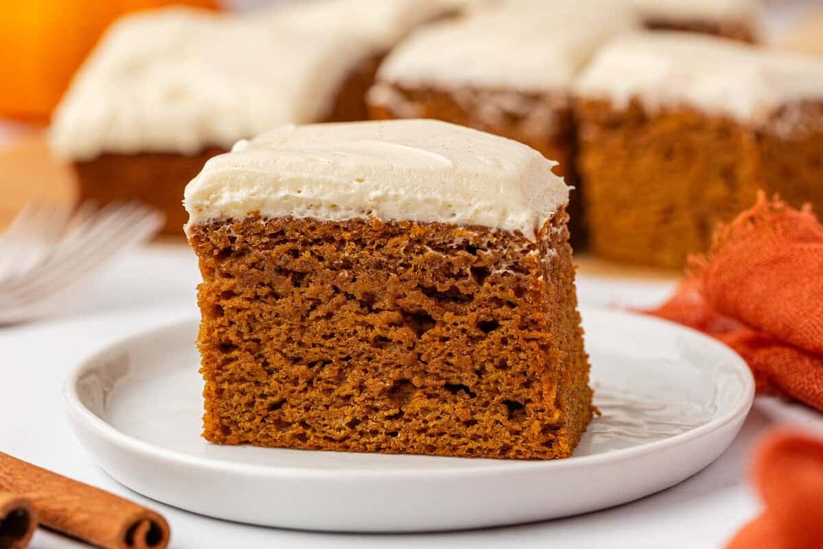 slice of pumpkin cake on a plate