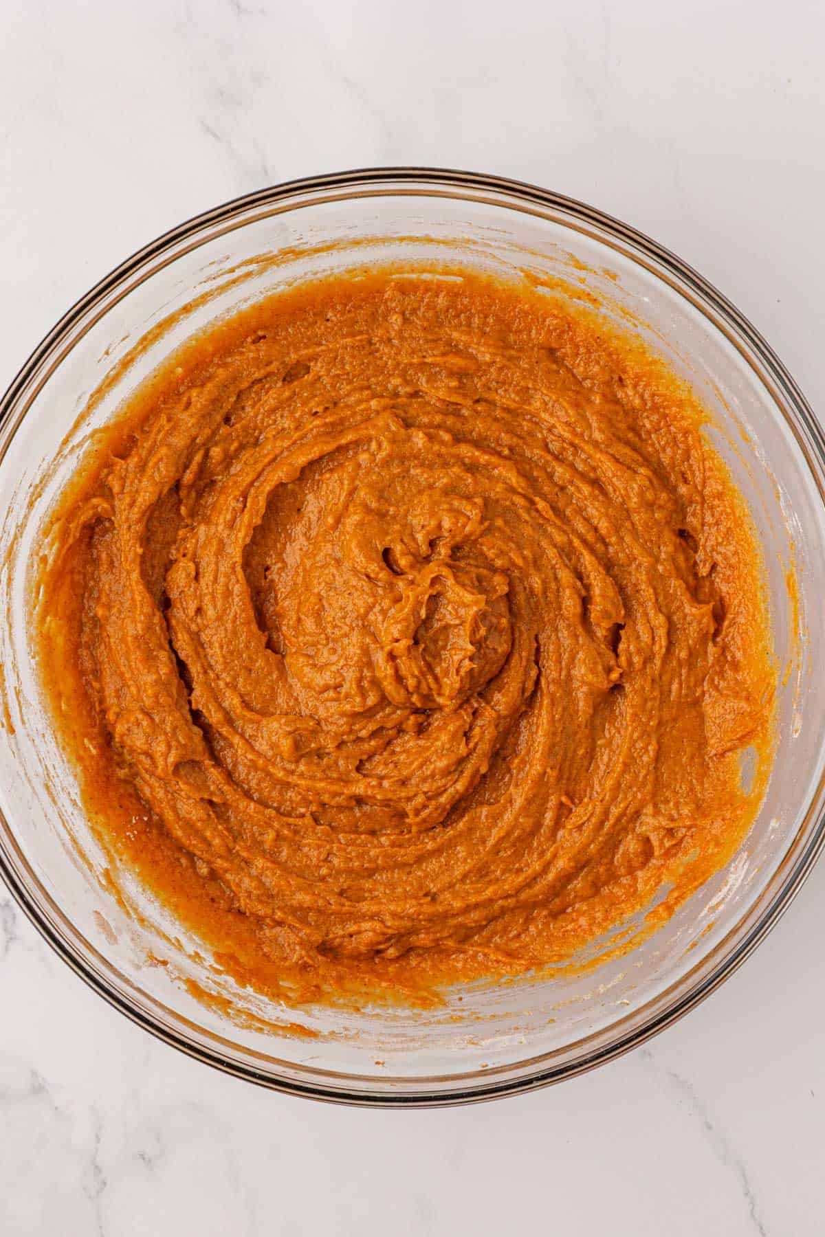 pumpkin snack cake batter mixed together