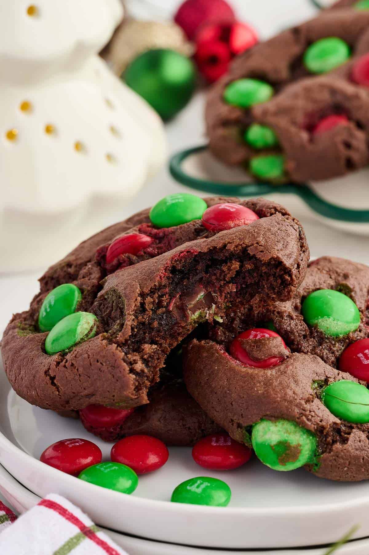 chocolate Christmas cookie with a bite taken out