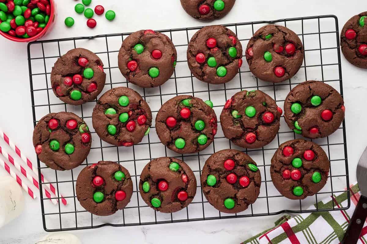 chocolate Christmas cookies on a cooling rack
