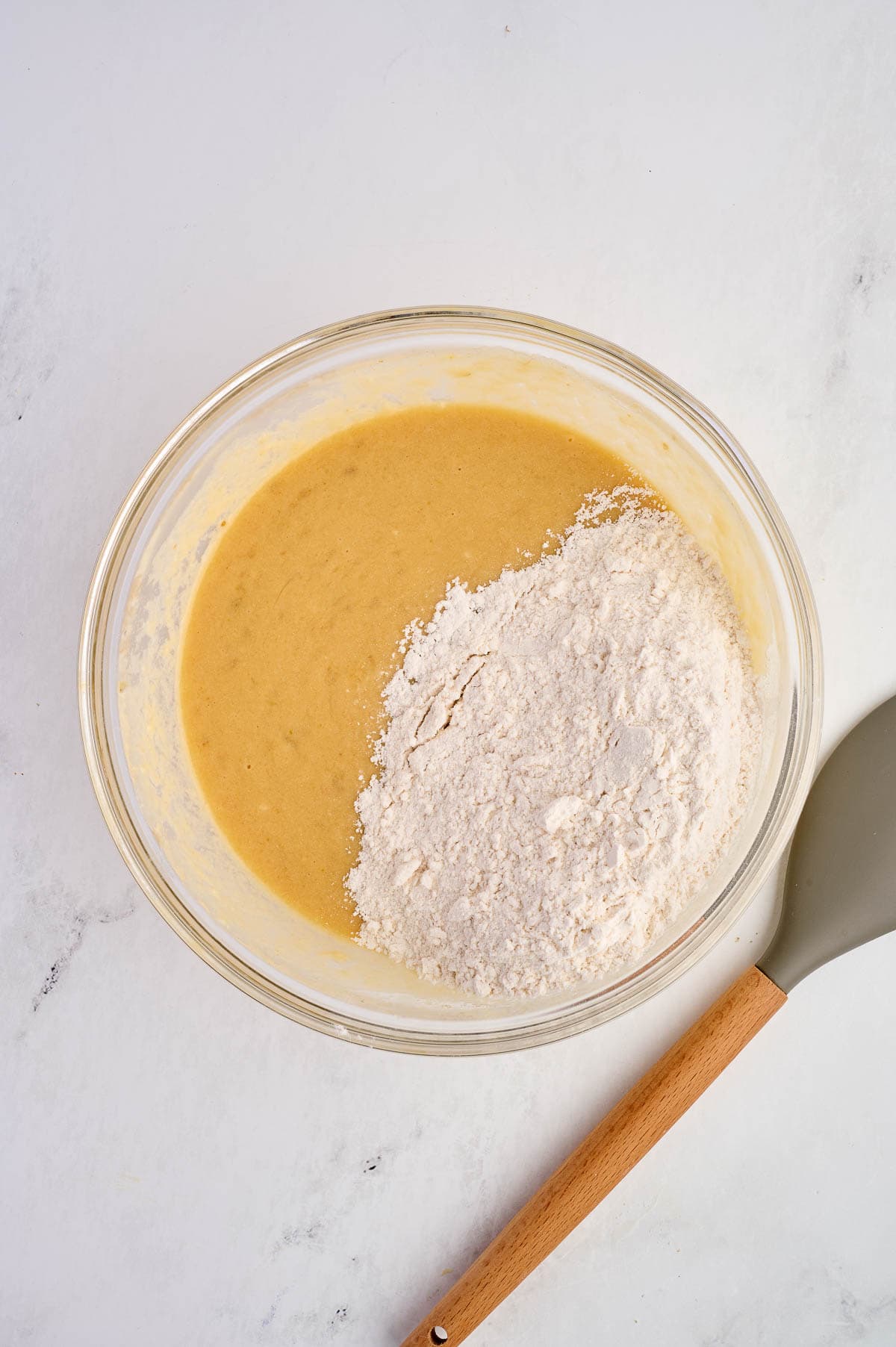 adding the dry ingredients to the wet ingredients