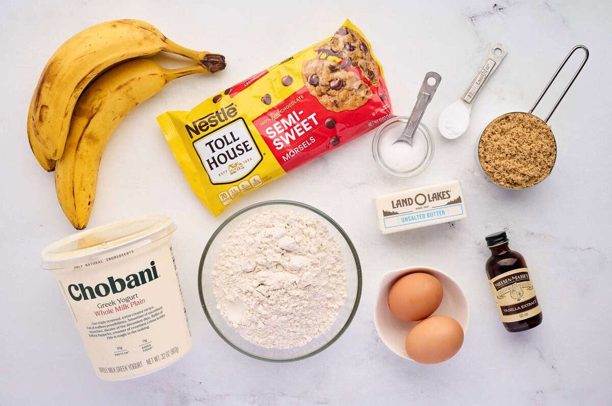 ingredients to make greek yogurt banana muffins