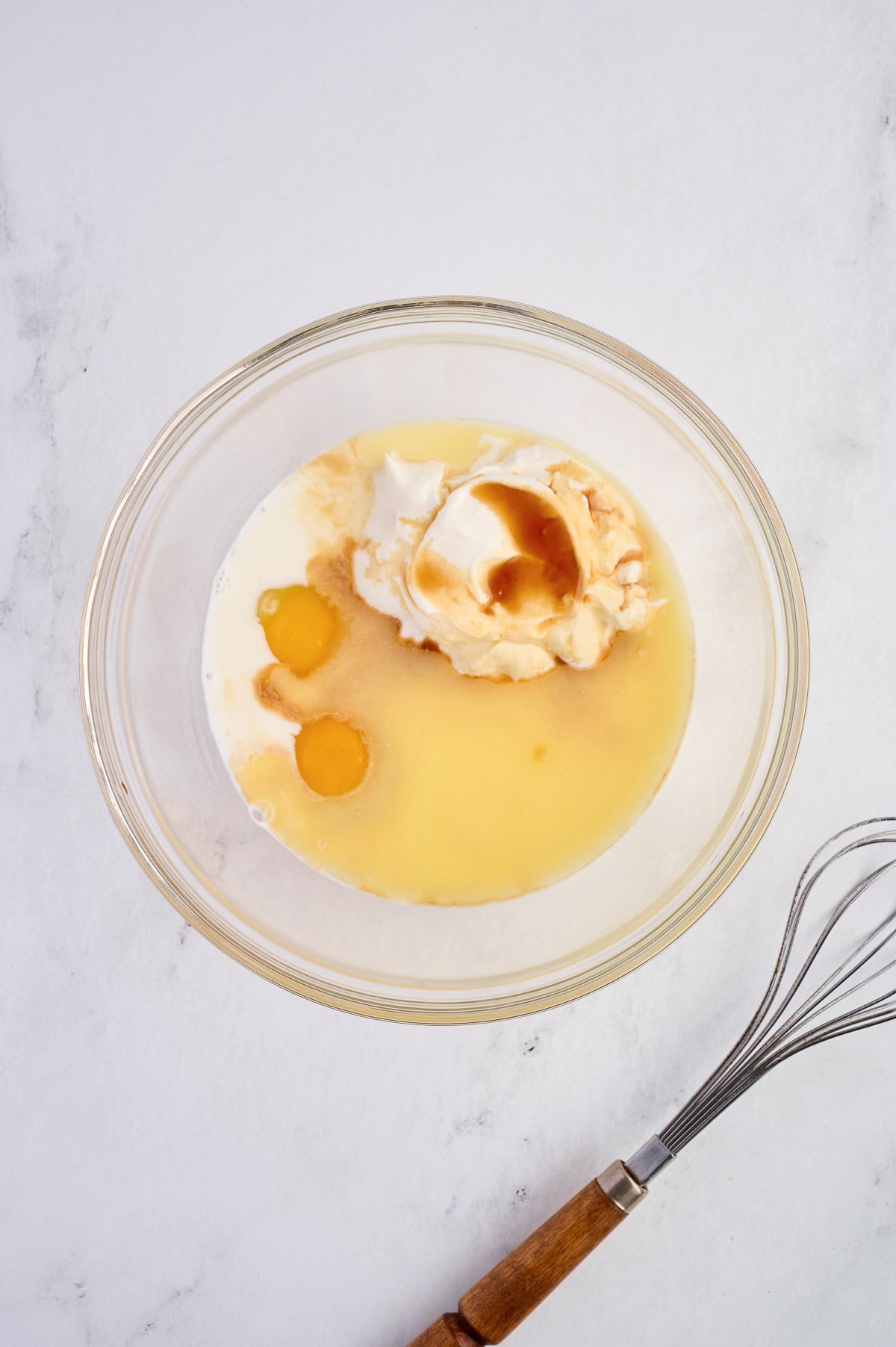 wet ingredients in a mixing bowl
