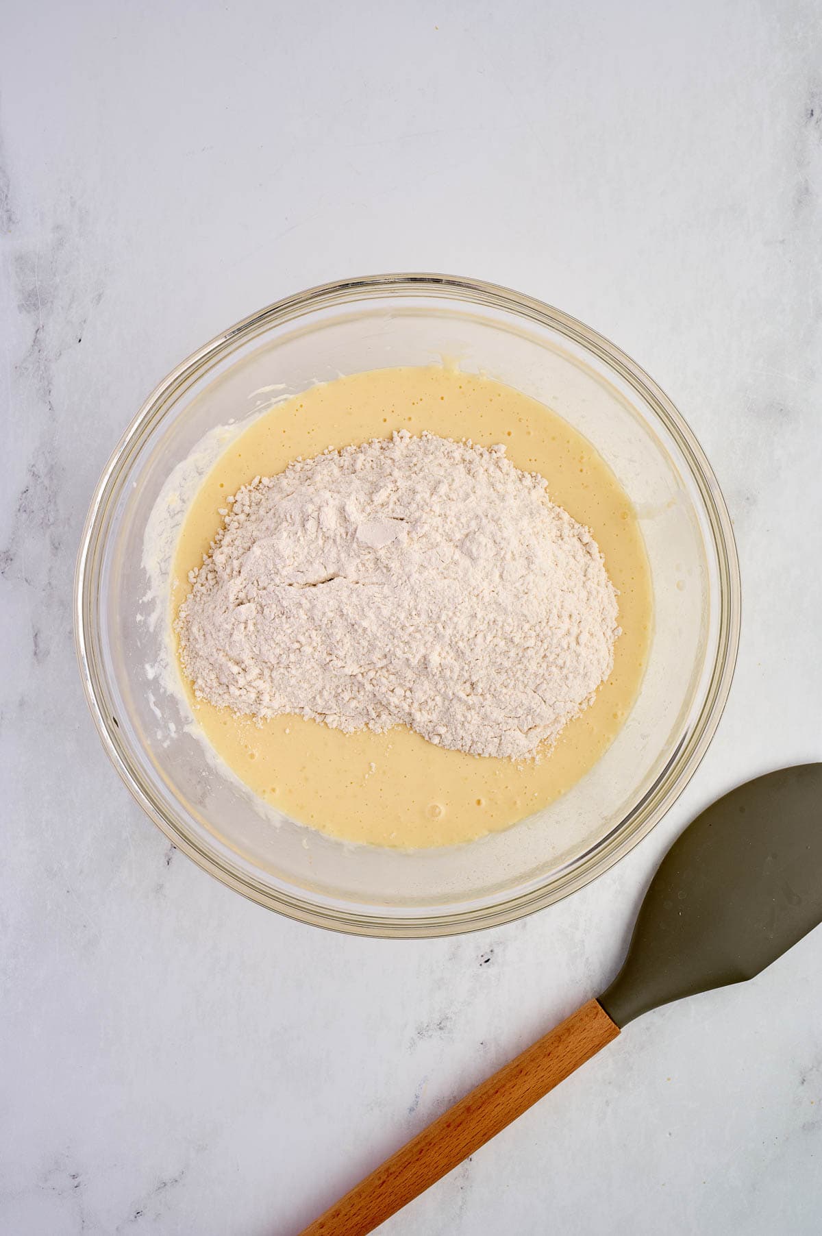 adding the dry ingredients to the wet ingredients