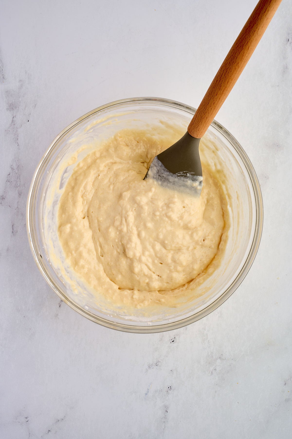 Greek yogurt pancake batter mixed together in a bowl