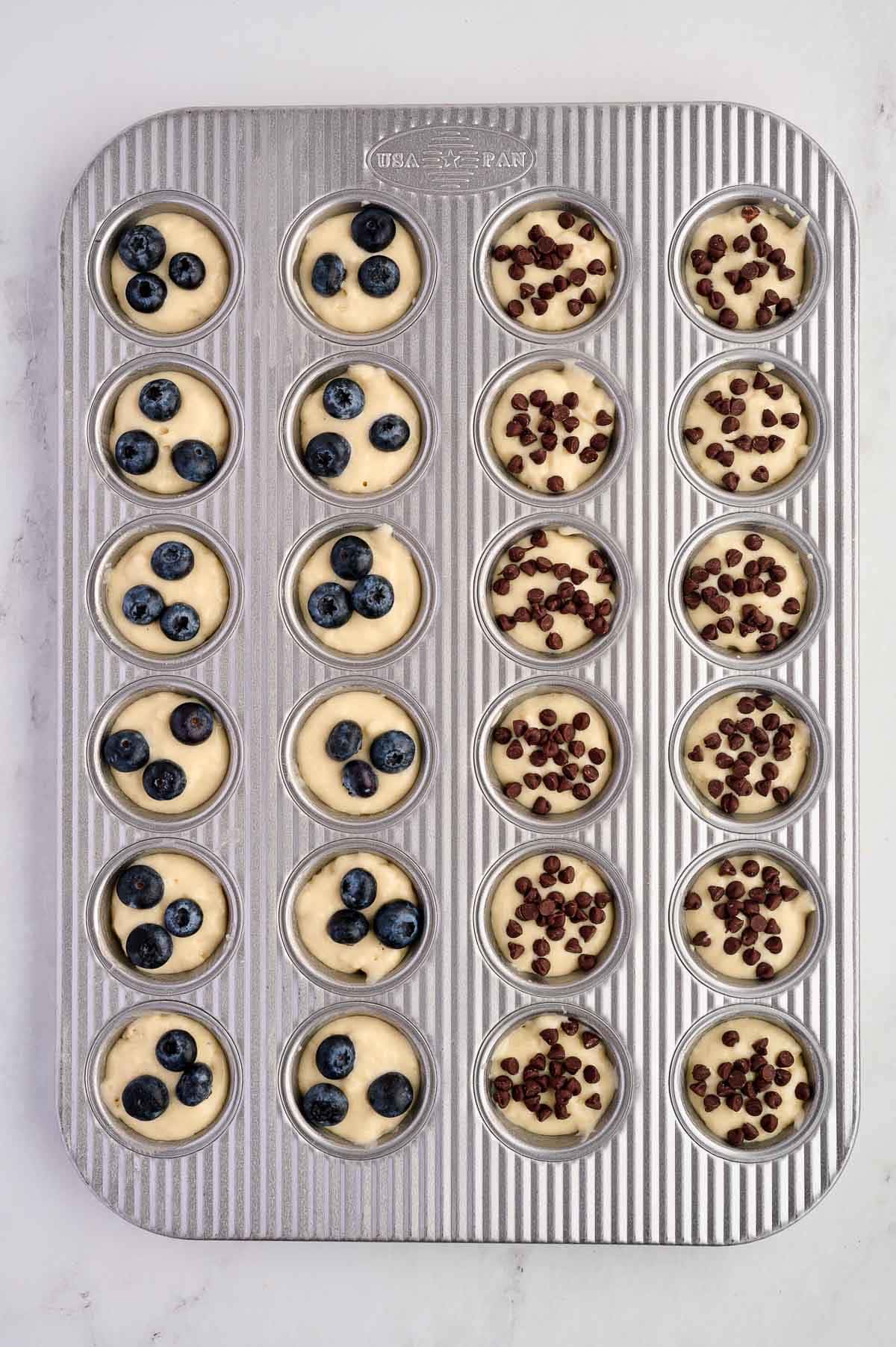 adding the toppings to the batter