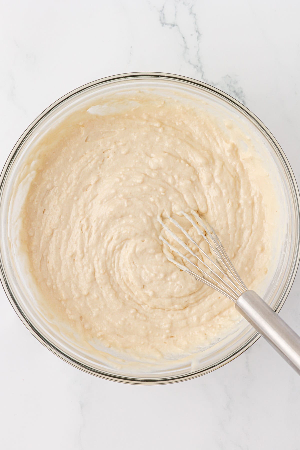 pancake batter whisked together