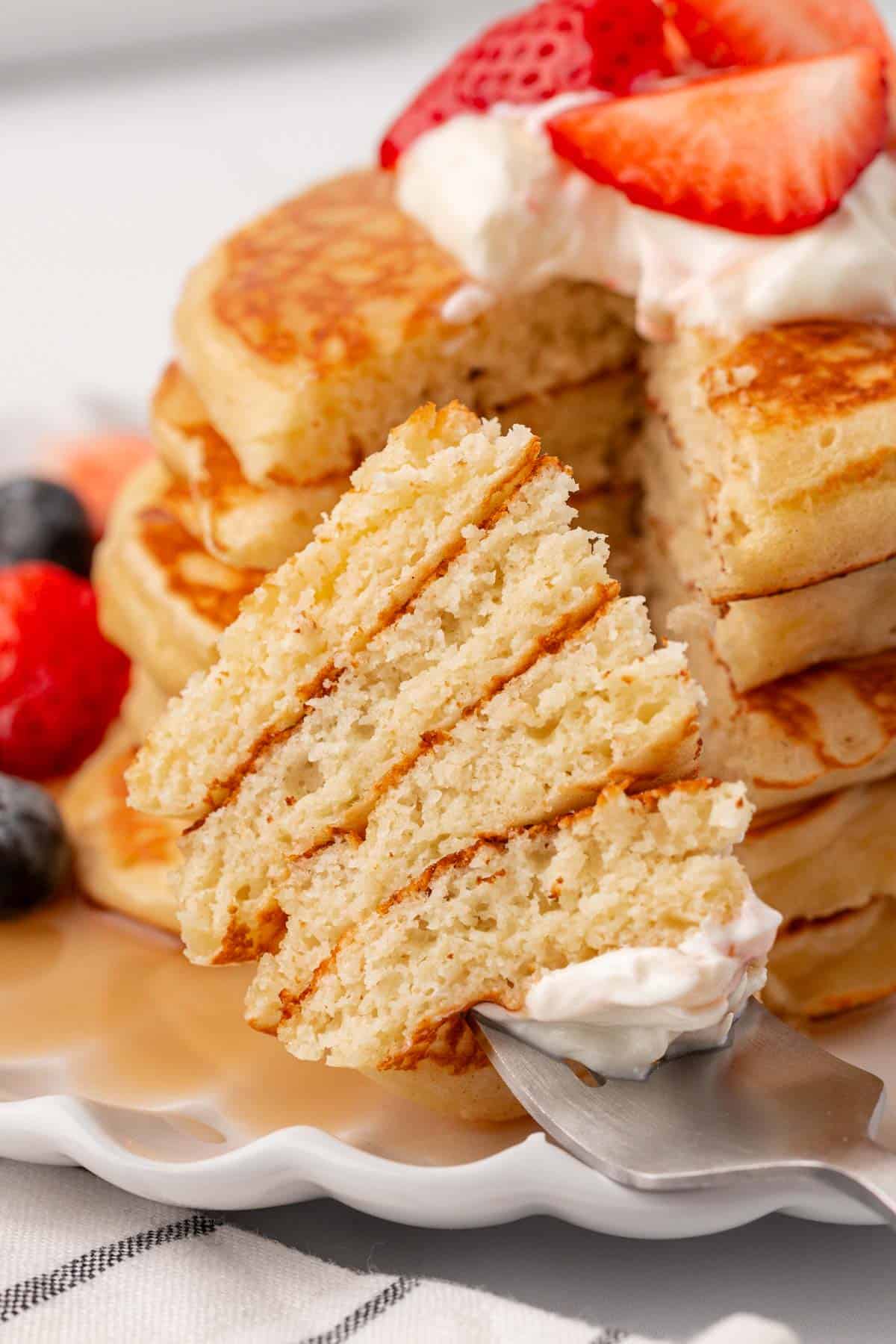 bite of greek yogurt pancakes