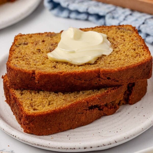 cake mix banana bread with butter on top