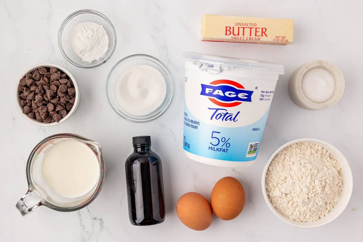 ingredients needed to make sheet pan pancakes with Greek yogurt