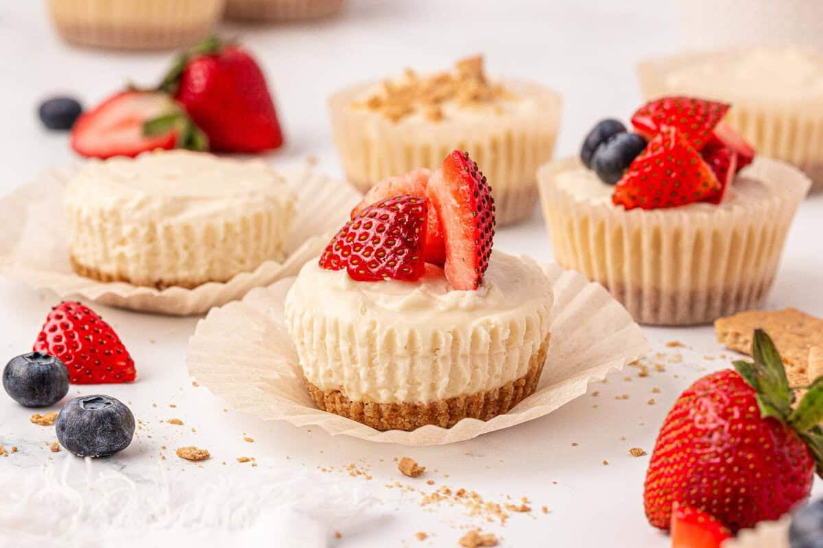 no bake mini cheesecakes topped with fresh fruit
