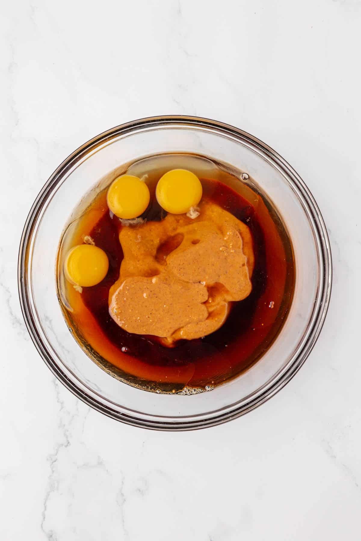 wet ingredients in a mixing bowl