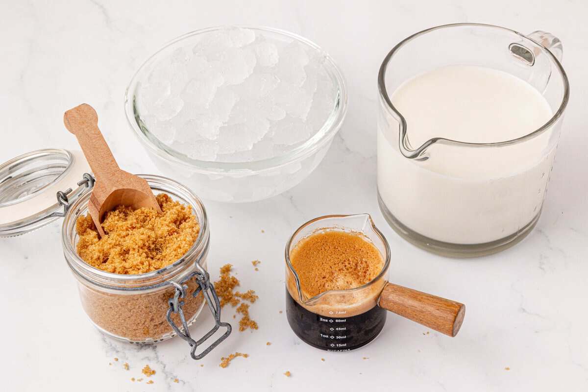 brown sugar, ice, espresso, and milk
