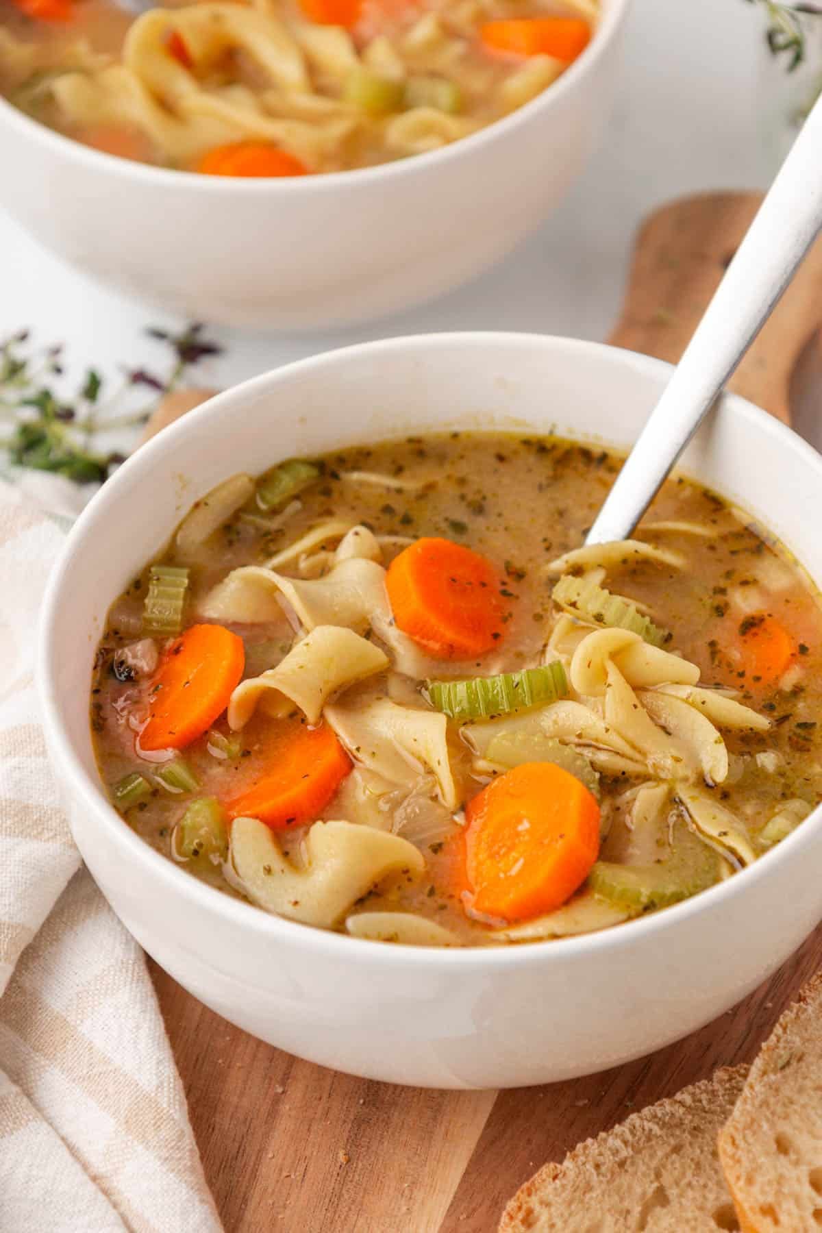 vegetable noodle soup in a bowl