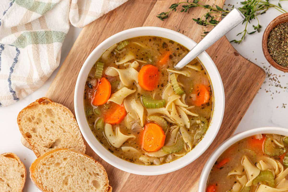 vegetable noodle soup in a bowl