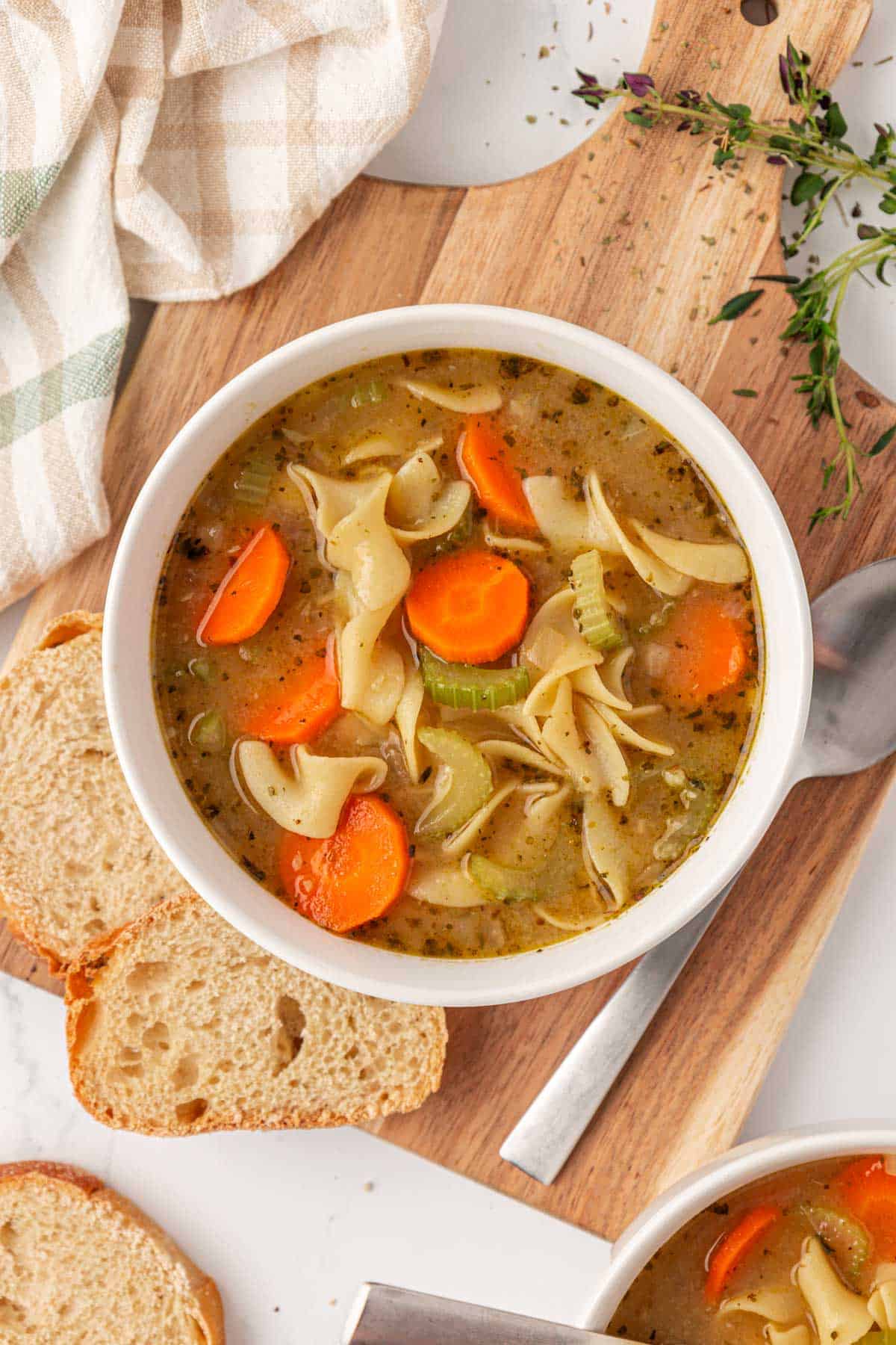 vegetable noodle soup in a bowl