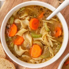 vegetable noodle soup in a bowl