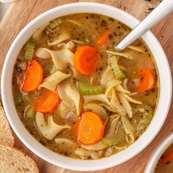 vegetable noodle soup in a bowl