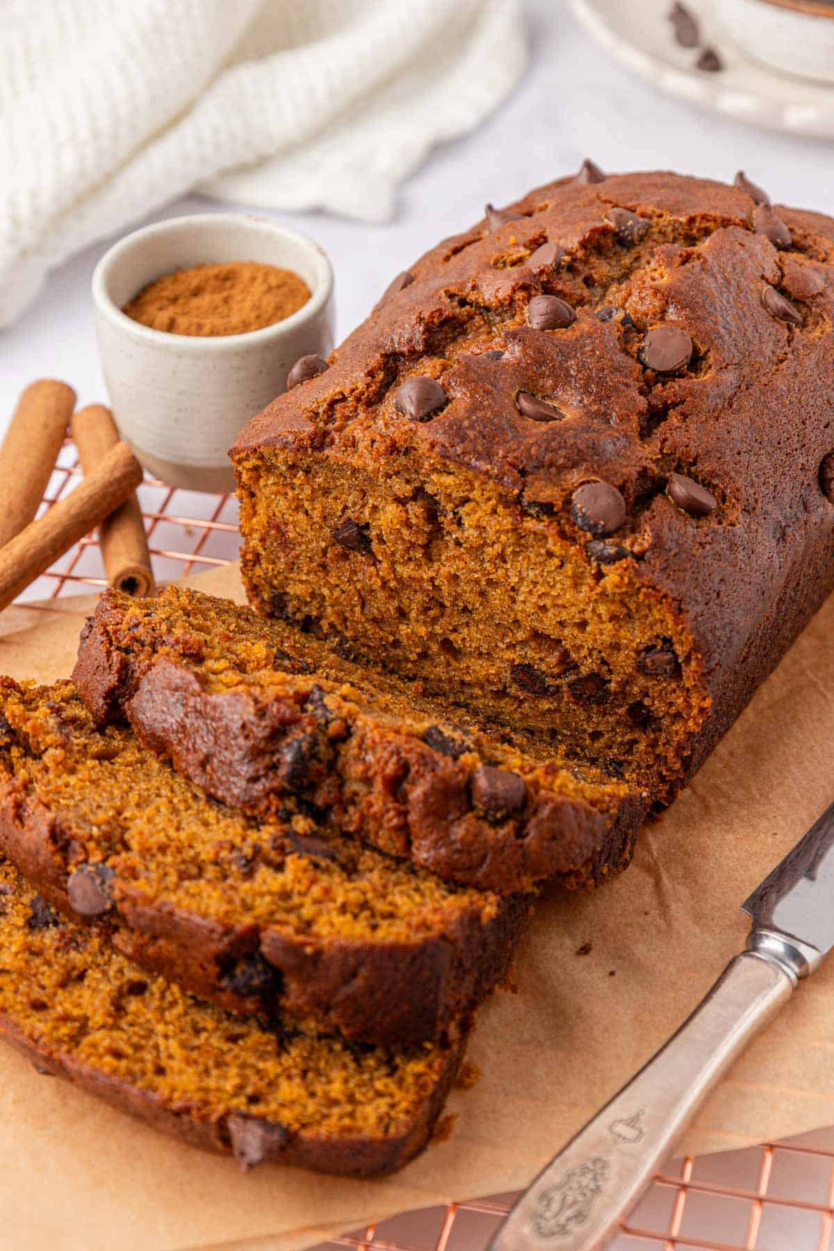 chocolate chip pumpkin bread loaf