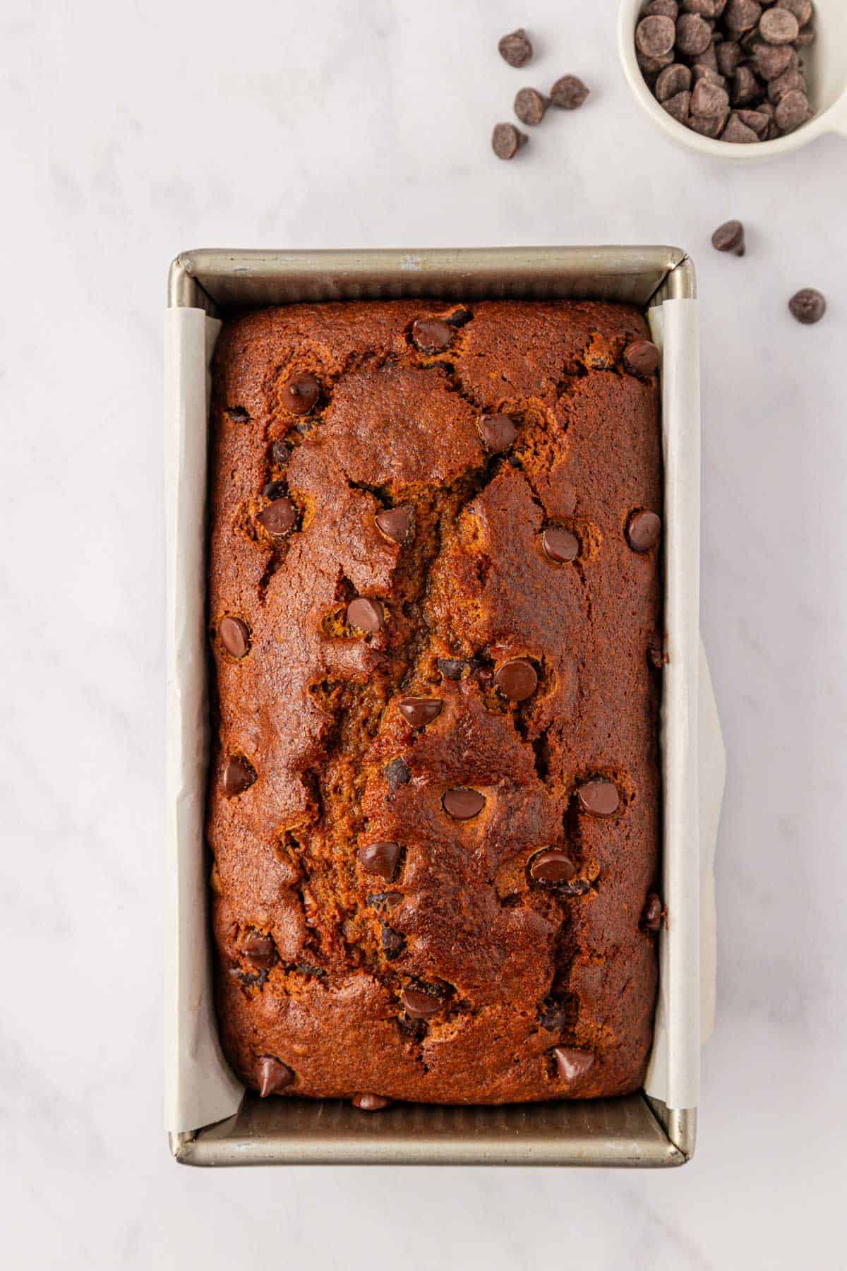 chocolate chip pumpkin bread loaf