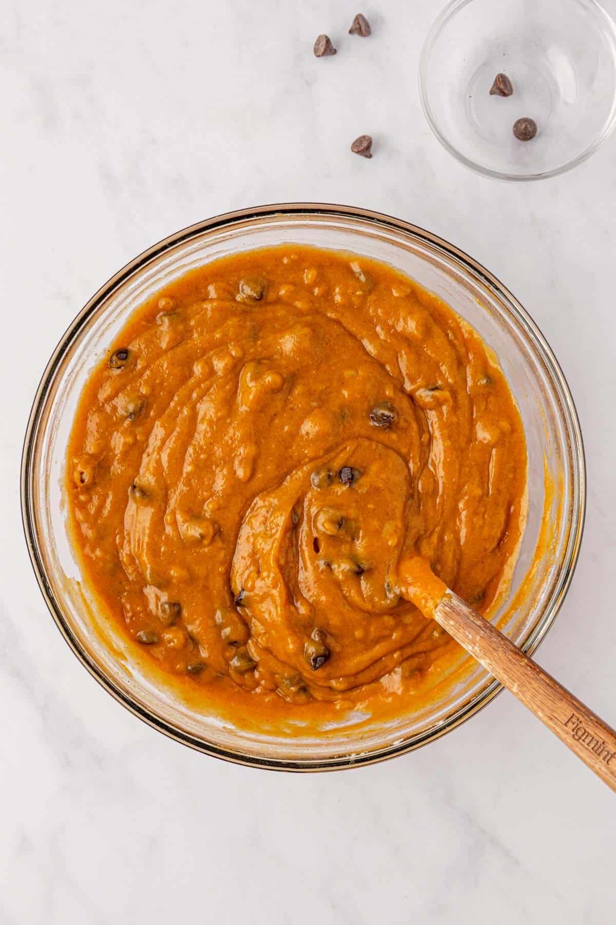 pumpkin bread batter with chocolate chips