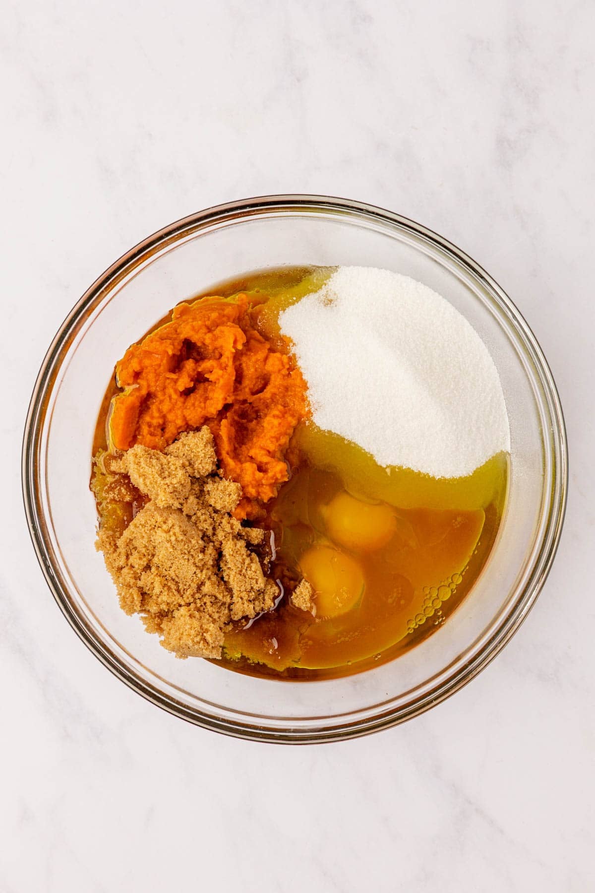 wet ingredients in a mixing bowl
