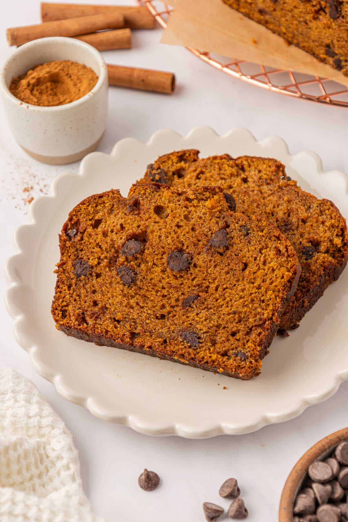 chocolate chip pumpkin bread slices