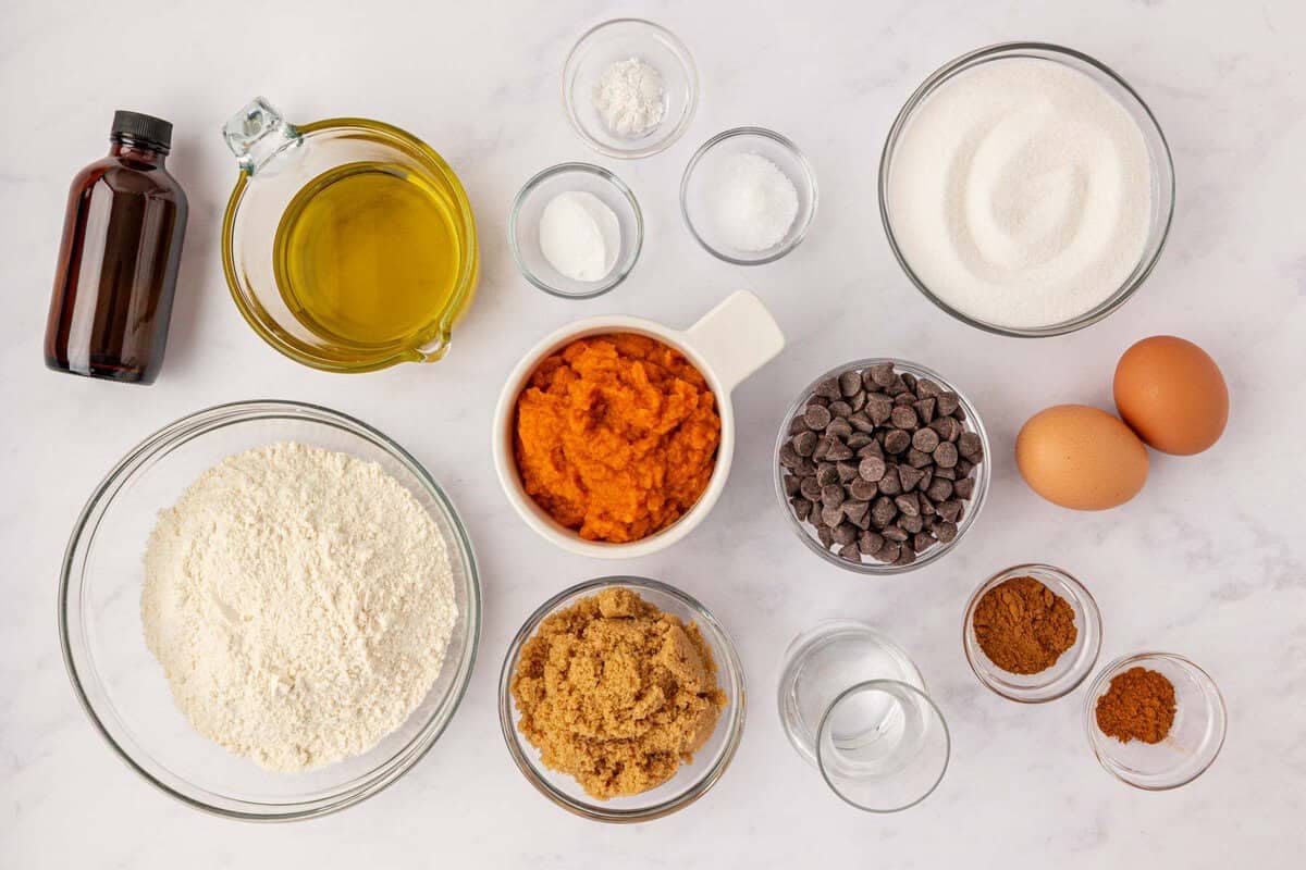ingredients needed to make chocolate chip pumpkin bread